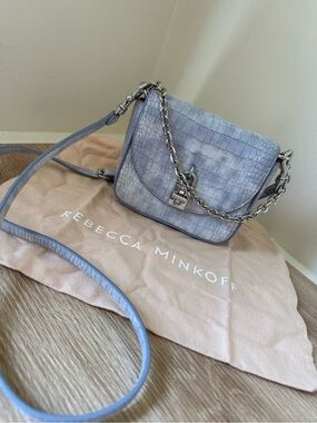 Rebecca Minkoff Mini Love Light Blue Croc-Embossed Convertible Crossbody